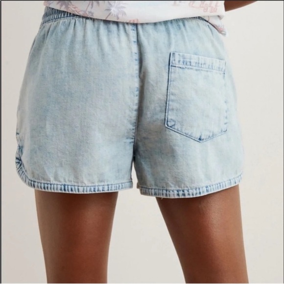 Aerie Chambray Shorts Dolphin Hem Elastic Waist Drawstring Cotton Blue XS - Picture 2 of 11